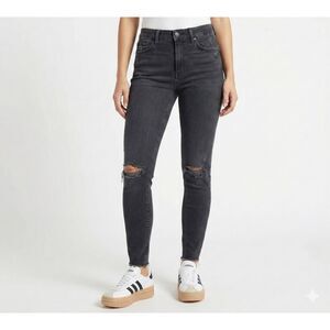 Mother Denim Skinny Jeans 28 Edgy Distressed Faded Black Ripped Raw Hem Stretch